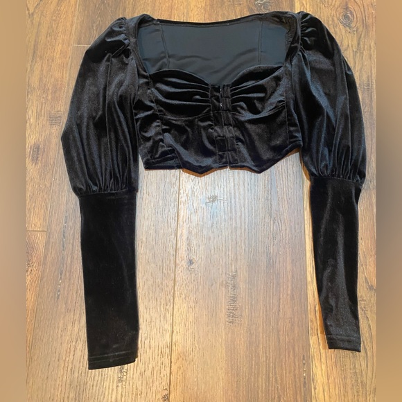 Vintage Velvet Puff Sleeve Corset Crop Top - Picture 1 of 3